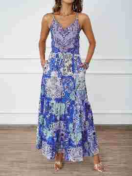 Damen Maxikleid mit luftigen Trägern und floralem Muster Drune