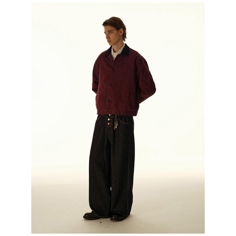 Herren Boxy-Canvas-Jacke mit Cordkragen und verdeckter Knopfleiste Drune