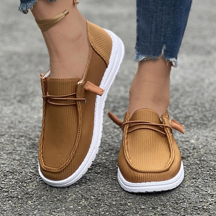 Damen nan lässige Slip-On Sneaker-Halbschuhe mit geripptem Textilobermaterial und elastischer Schnürung Drune