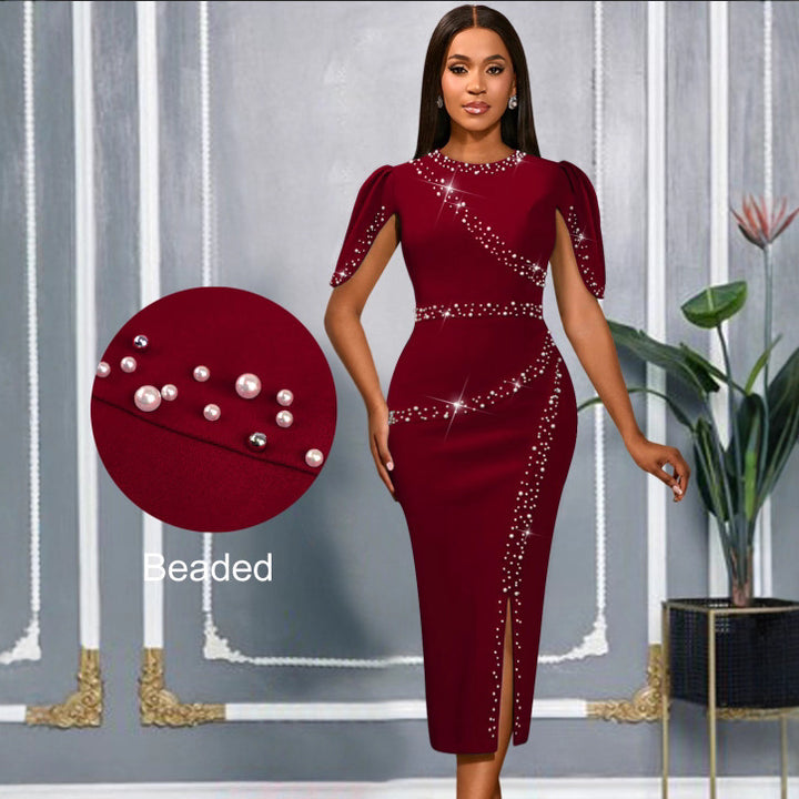 Damen elegantes Abendkleid mit glitzernden Akzenten und seitlichem Schlitz Drune