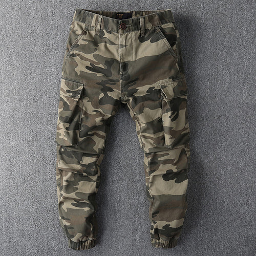 Herren Cargohose im Camouflage-Muster mit elastischen Bündchen und Multifunktionstaschen Drune
