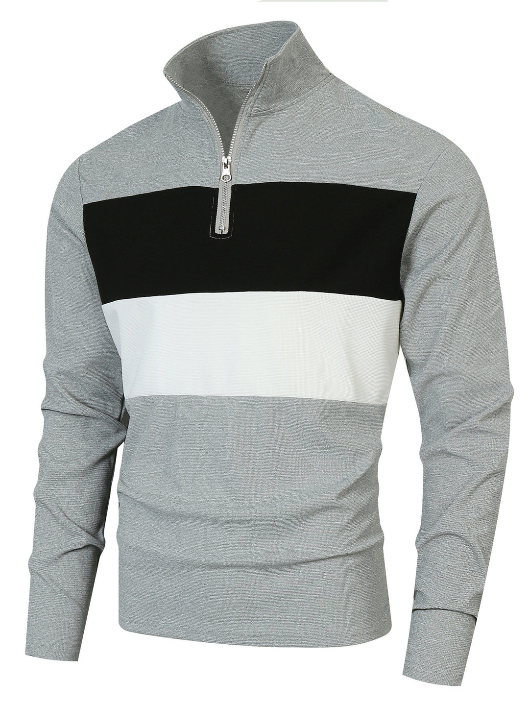 Herren Halbzip-Pullover mit Stehkragen, breitem Blockstreifen und fein gerippter Struktur Drune