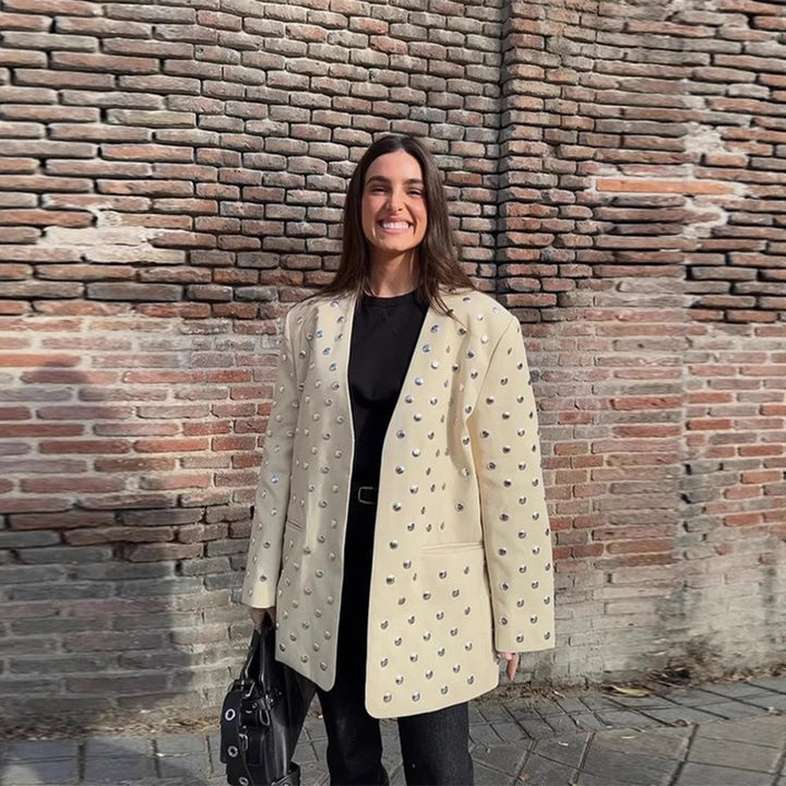 Damen Elegante Blazerjacke mit glamourösen Steinapplikationen Drune
