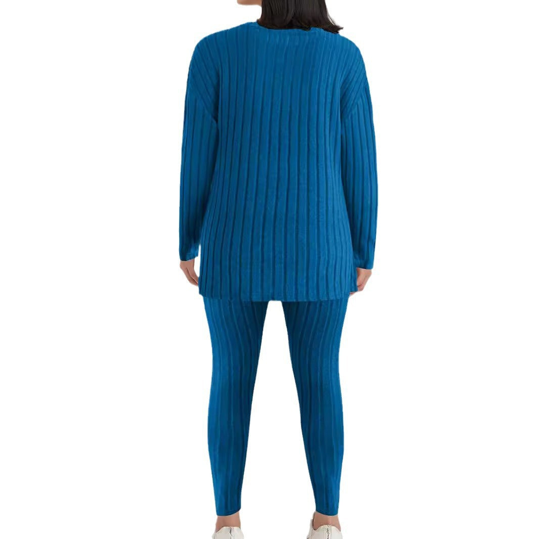 Damen Geripptes Feinstrick-Relax-Set mit Oversize-Pullover und schlanker Joggerhose Drune