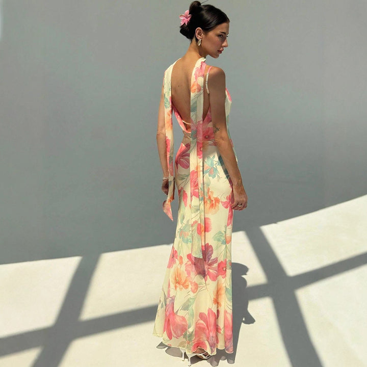 Damen Maxikleid mit raffinierten Spaghettiträgern und floralem Design Drune