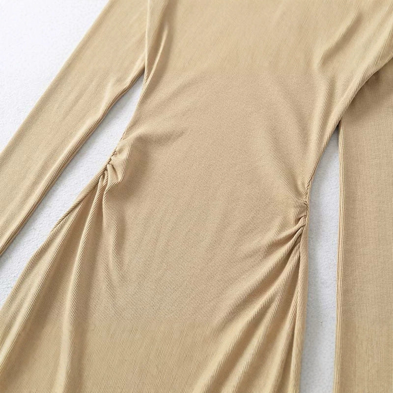 Damen Eng anliegendes Midikleid mit herzförmigem Ausschnitt und langen Ärmeln Drune
