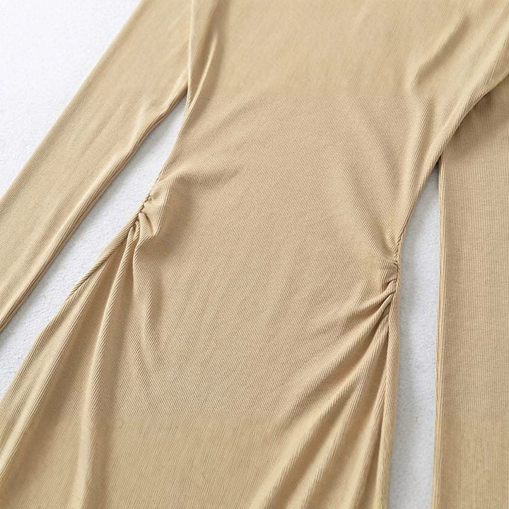 Damen Eng anliegendes Midikleid mit herzförmigem Ausschnitt und langen Ärmeln Drune