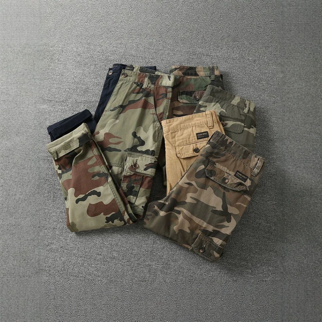 Herren Cargohose mit taktischem Tarnmuster und mehreren Klappentaschen Drune