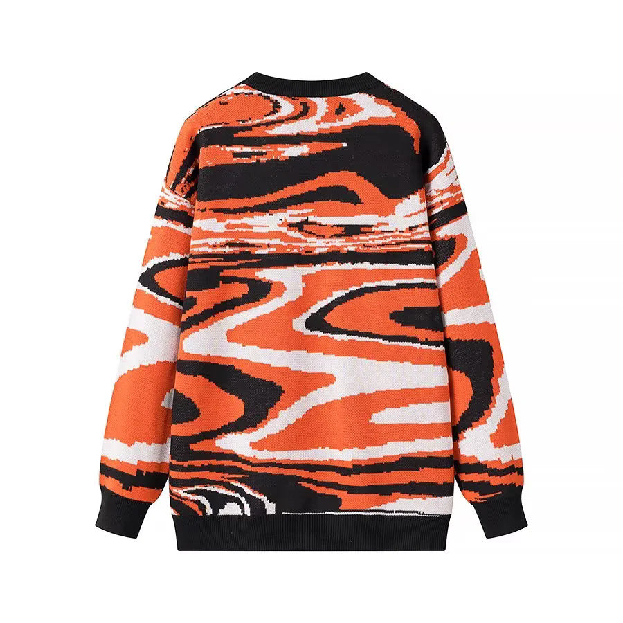 Unisex nan weit geschnittener Strickpullover mit abstraktem Wellenmuster und Rundhalsausschnitt Drune