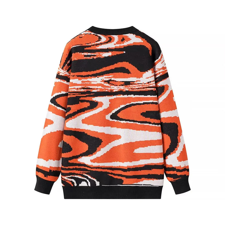 Unisex nan weit geschnittener Strickpullover mit abstraktem Wellenmuster und Rundhalsausschnitt Drune