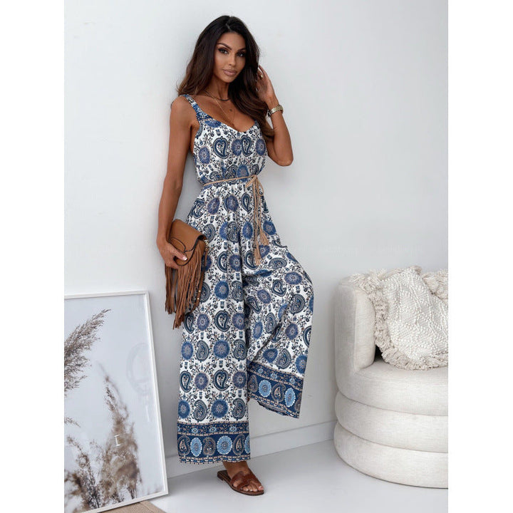 Damen Jumpsuit mit floralem Design und taillierbarem Gürtel Drune