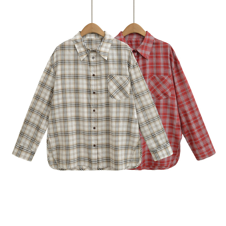 Damen lässige Karoshirt mit oversized Schnitt und praktischer Brusttasche Drune