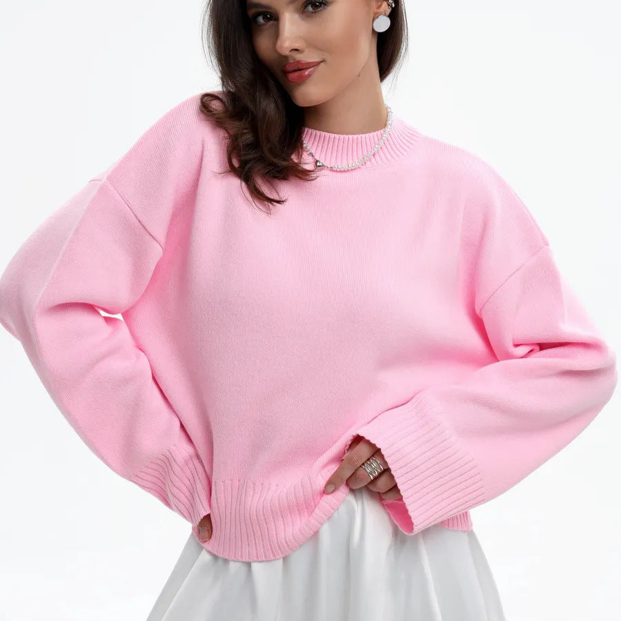 Damen lässiger Strickpullover mit voluminösen Ärmeln und modernem Design Drune