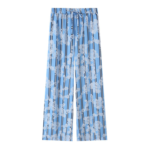 Damen nan weite Palazzo-Hose mit elastischem Bund, Kordelzug und floraler Spitzenoptik Drune