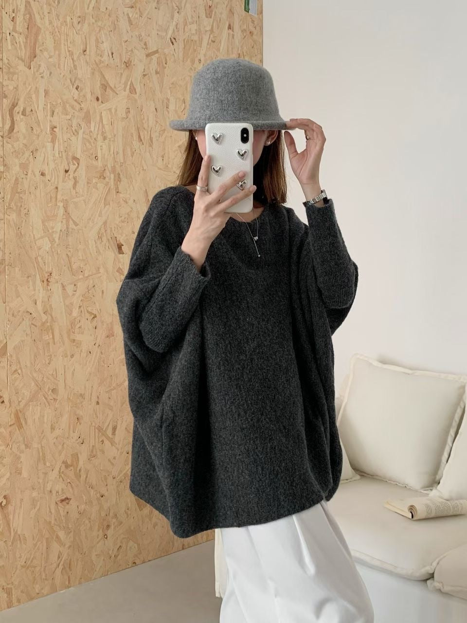 Damen Oversized Strickpullover mit lässigem Schnitt und dramatischen Ärmeln Drune