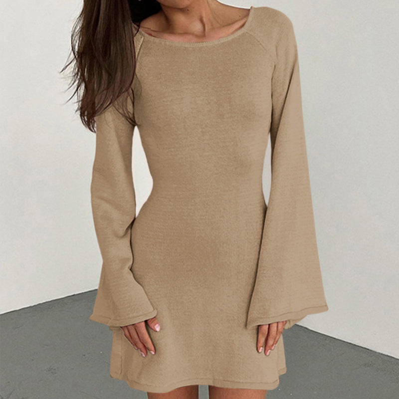 Damen Luftiges Strickkleid mit weiten Ärmeln und elegantem Rundhals Drune
