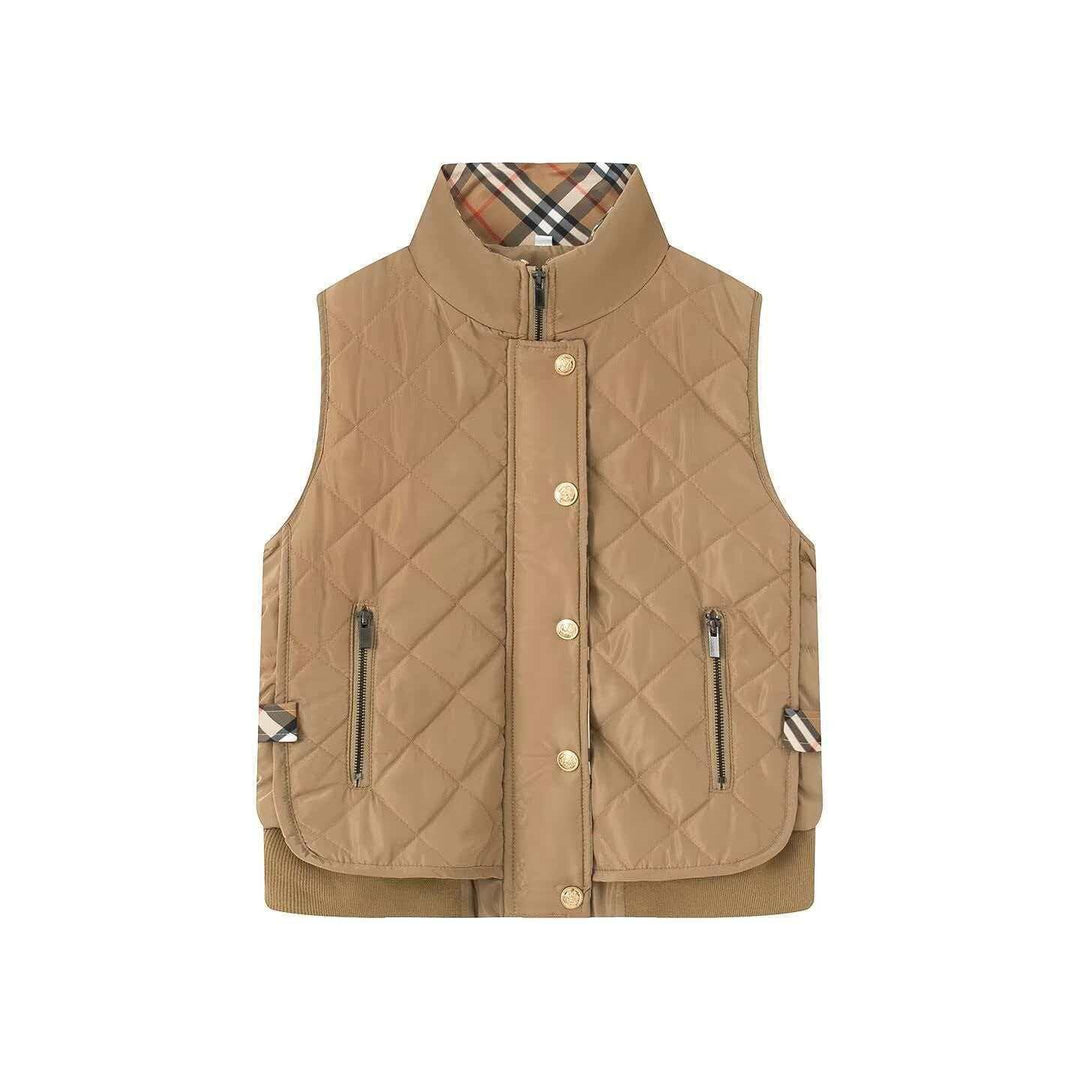 Damen Gestepptes ärmelloses Bodywarmer mit Stehkragen, Reißverschluss, Druckknopfleiste und geripptem Saum Drune