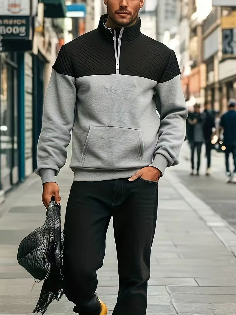 Herren nan Halbzip-Sweatshirt mit gesteppter Schulterpartie Kängurutasche und gerippten Bündchen Drune