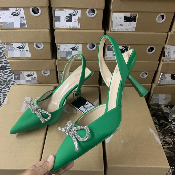 Damen elegante Slingback-Pumps mit glitzernden Schleifen-Details Drune