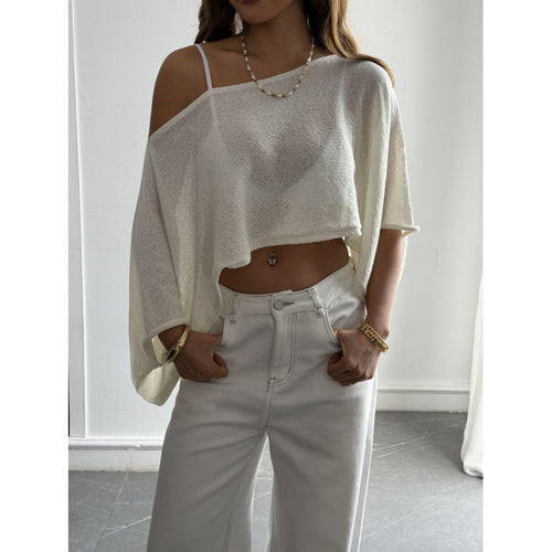 Damen Flockiges Crop-Top mit asymmetrischem Design und tiefem Ausschnitt Drune