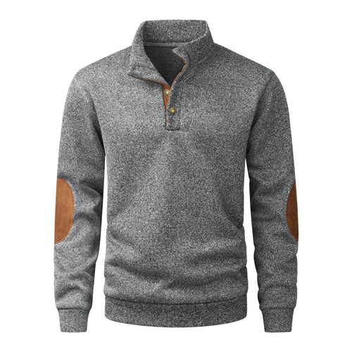 Herren Strickpullover mit Stehkragen, Knopfleiste & Ellbogenpatches Drune