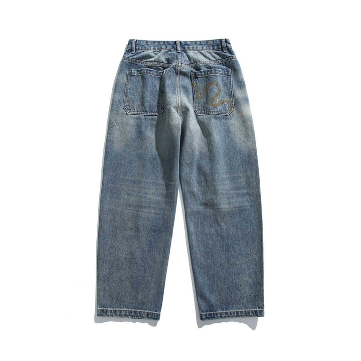 Damen Hochtaillierte lockere Jeans mit Used‑Effekt und Farb‑Splatter Drune