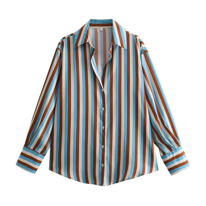 Damen Oversized Satinbluse mit Hemdkragen und breiten Manschetten Drune