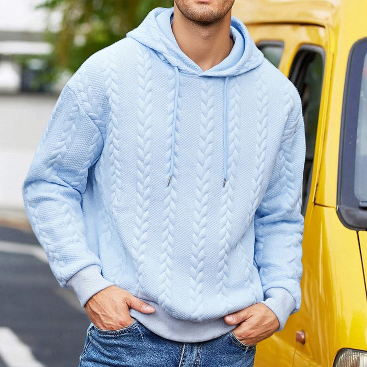 Herren strukturiertes Kapuzen-Sweatshirt mit Zopfstrick-Relief, Tunnelzug und Kängurutasche Drune