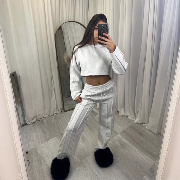 Damen lässiger Cropped Hoodie und weite Jogginghose Set Drune