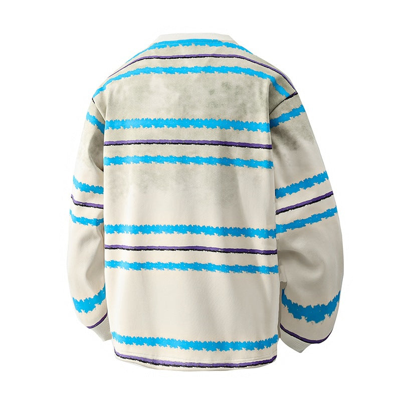 Herren Rundhals-Sweatshirt mit Aquarellstreifen und gerippten Bündchen Drune