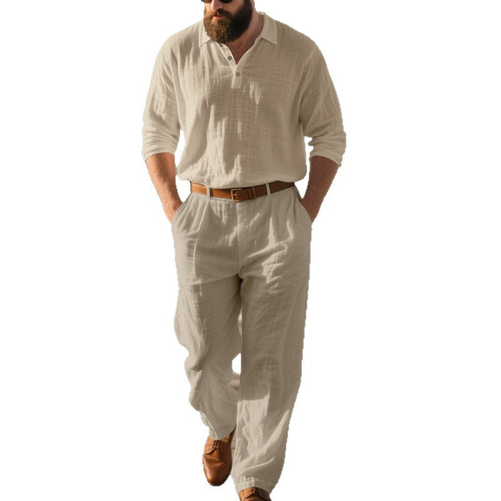 Herren nan elegante Leinenhose mit Bundfalten, geradem Bein und verdecktem Hakenverschluss Drune