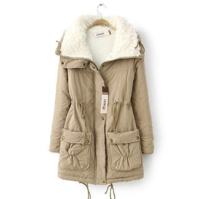 Damen nan taillierter Thermo-Parka mit Sherpa-Kapuze, verstellbarem Taillenzug und großen Pattentaschen Drune