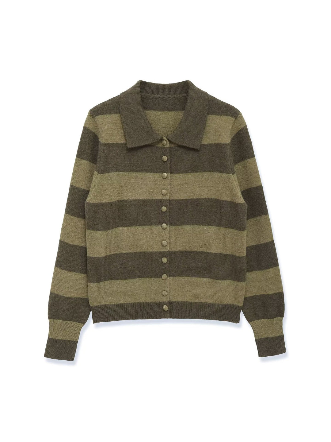 Damen Gestreifte Strickjacke mit Polokragen und Knopfleiste Drune