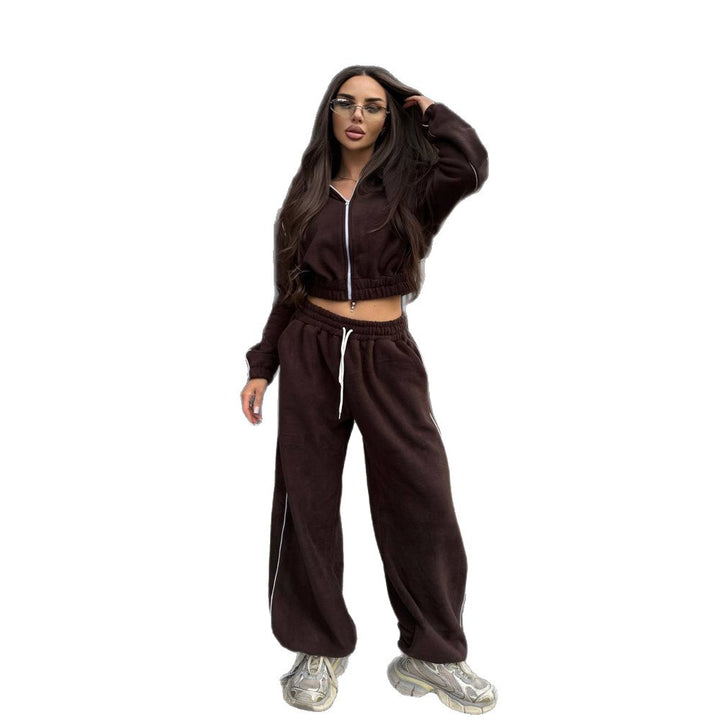 Damen lässiges Cropped Hoodie und weite Jogginghose Set Drune