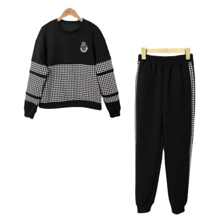 Damen modisches Sweat-Set mit karierter Struktur und lässigem Schnitt Drune