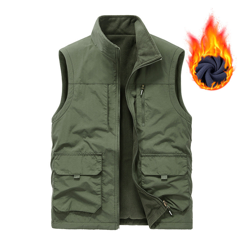 Herren thermische Fleece-Innenweste mit wasserabweisender Außenhülle, multiplen Utility-Taschen und hohem Stehkragen Drune