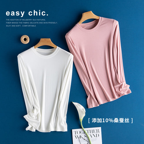 Damen Langarm-Feinrippshirt aus weichem Modal-Baumwollmix mit Rundhalsausschnitt Drune