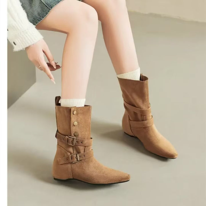 Damen Elegante Ankle-Stiefel mit dekorativen Schnallen Drune