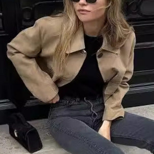 Damen modische Wildlederjacke mit praktischen Taschen Drune