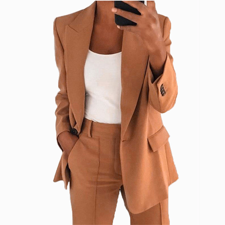 Damen nan taillierter Blazer-Hosen Businessanzug aus Stretchstoff Drune