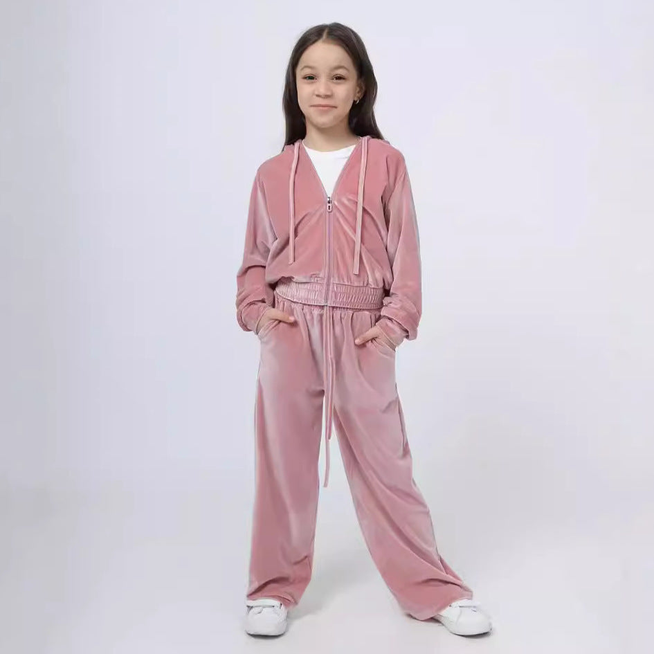 Damen Velours Sweatanzug mit Kapuze und elastischem Bund Drune