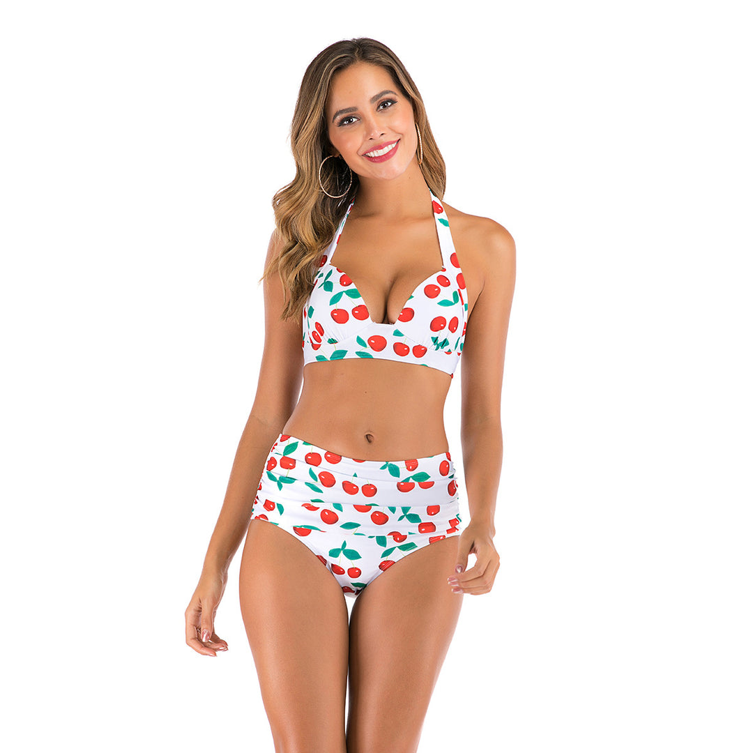 Damen Hochtaillierter Bikini mit tiefem Ausschnitt und trendigem Tiermuster Drune