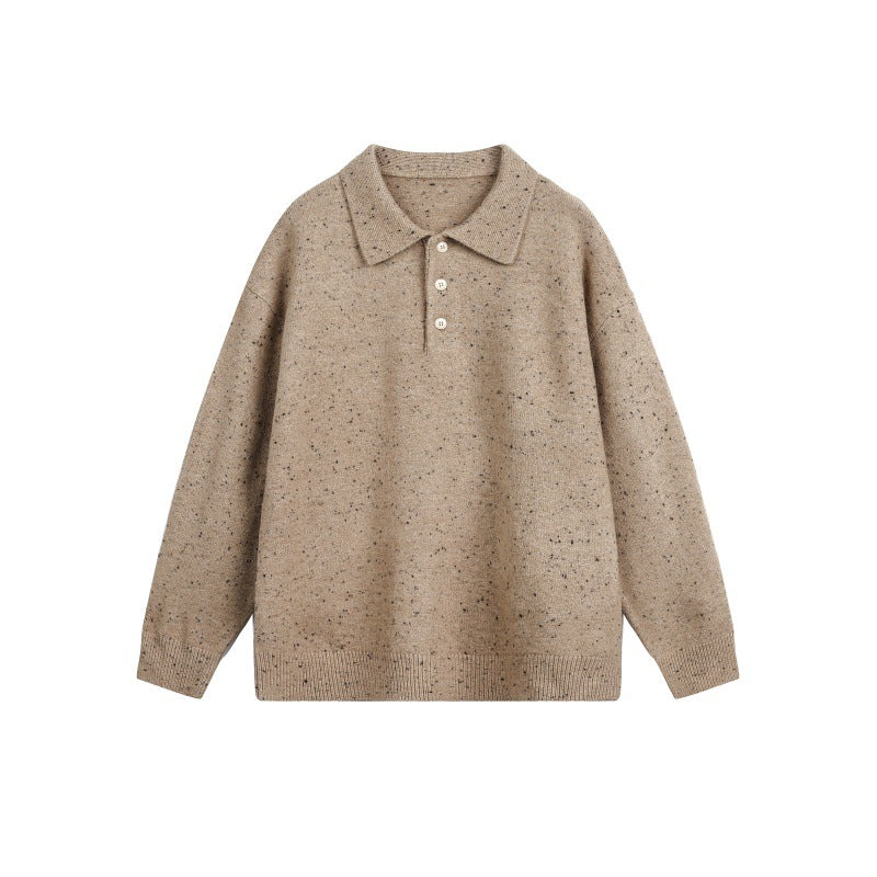 Damen Oversize-Polo-Pullover aus Mélange-Feinstrick mit Polokragen und Knopfleiste Drune