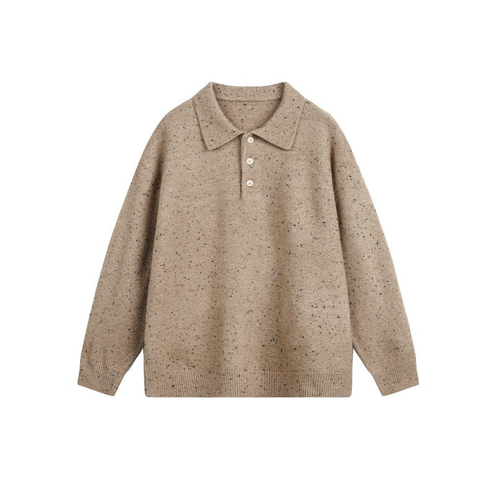 Damen Oversize-Polo-Pullover aus Mélange-Feinstrick mit Polokragen und Knopfleiste Drune