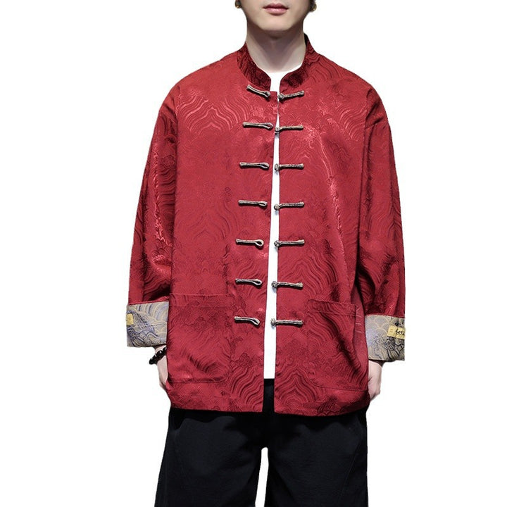 Herren nan traditionelle Tangjacke mit chinesischem Knotenverschluss und Brokatärmeln Drune