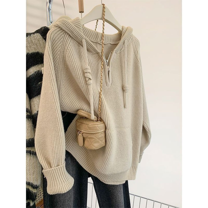 Damen lässiger Kapuzenpullover mit strukturiertem Rippdesign und sinnlichem Reißverschluss Drune