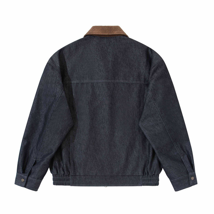 Herren Boxy-Denim-Blousonjacke mit Wildlederkragen und elastischem Saum Drune
