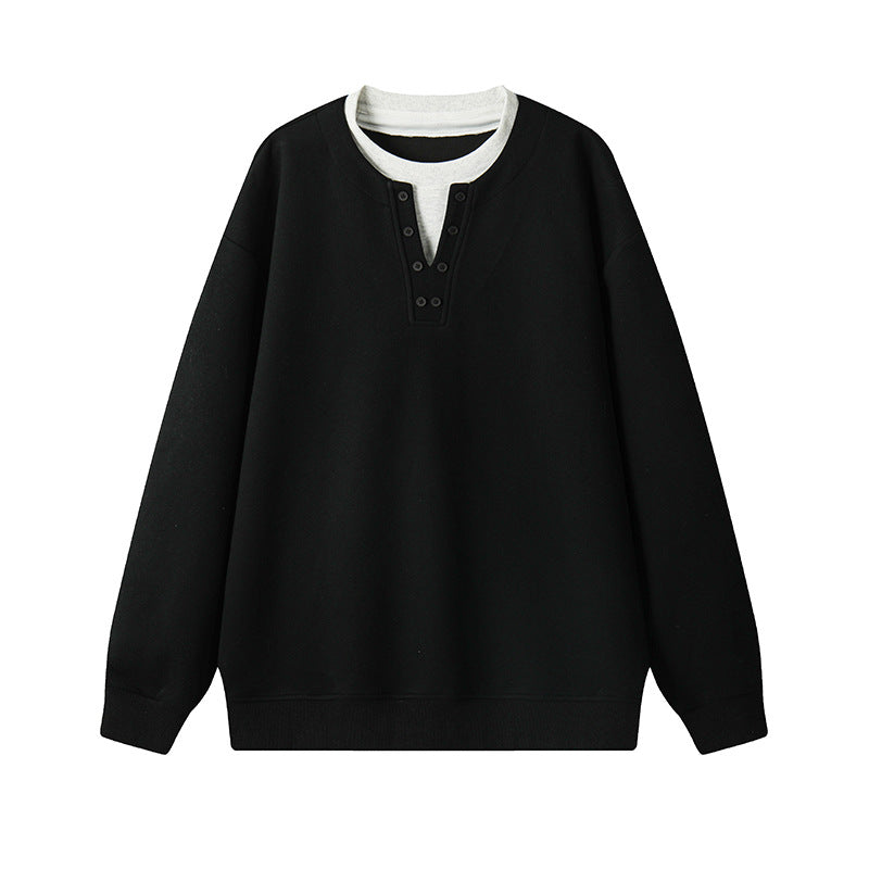 Herren Sweatshirt mit Henley-Knopfleiste, relaxed Fit und gerippten Bündchen Drune