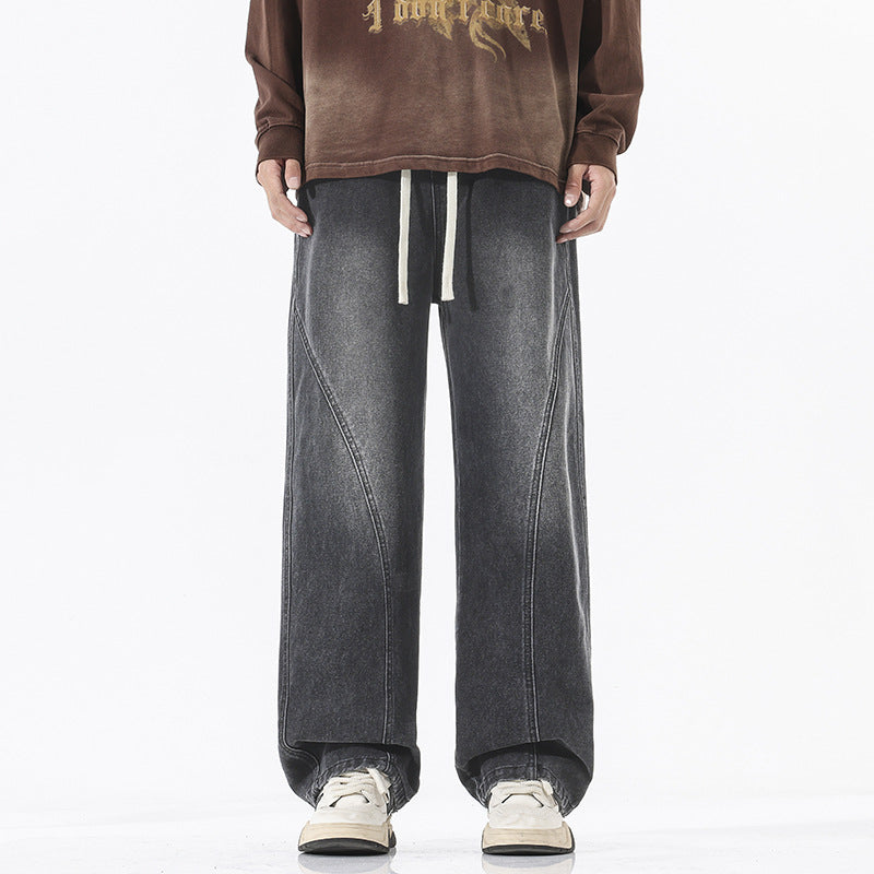 Herren Skulpturale Baggy-Denimhose mit tiefem Schritt und abgerundetem Saum Drune