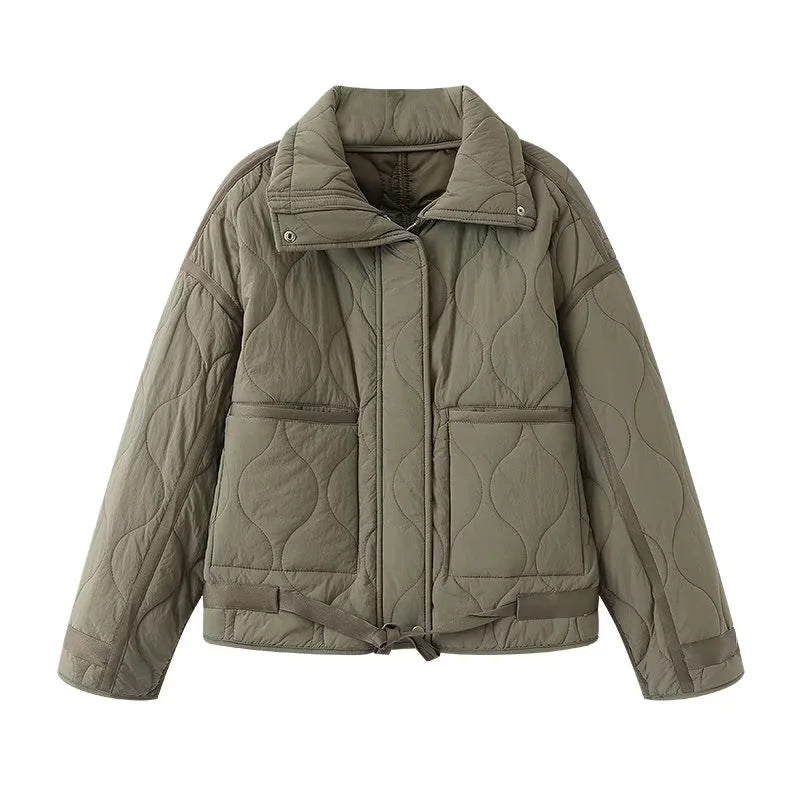Damen nan gesteppte Boxy-Übergangsjacke mit Tunnelzugsaum, Stehkragen und aufgesetzten Taschen Drune